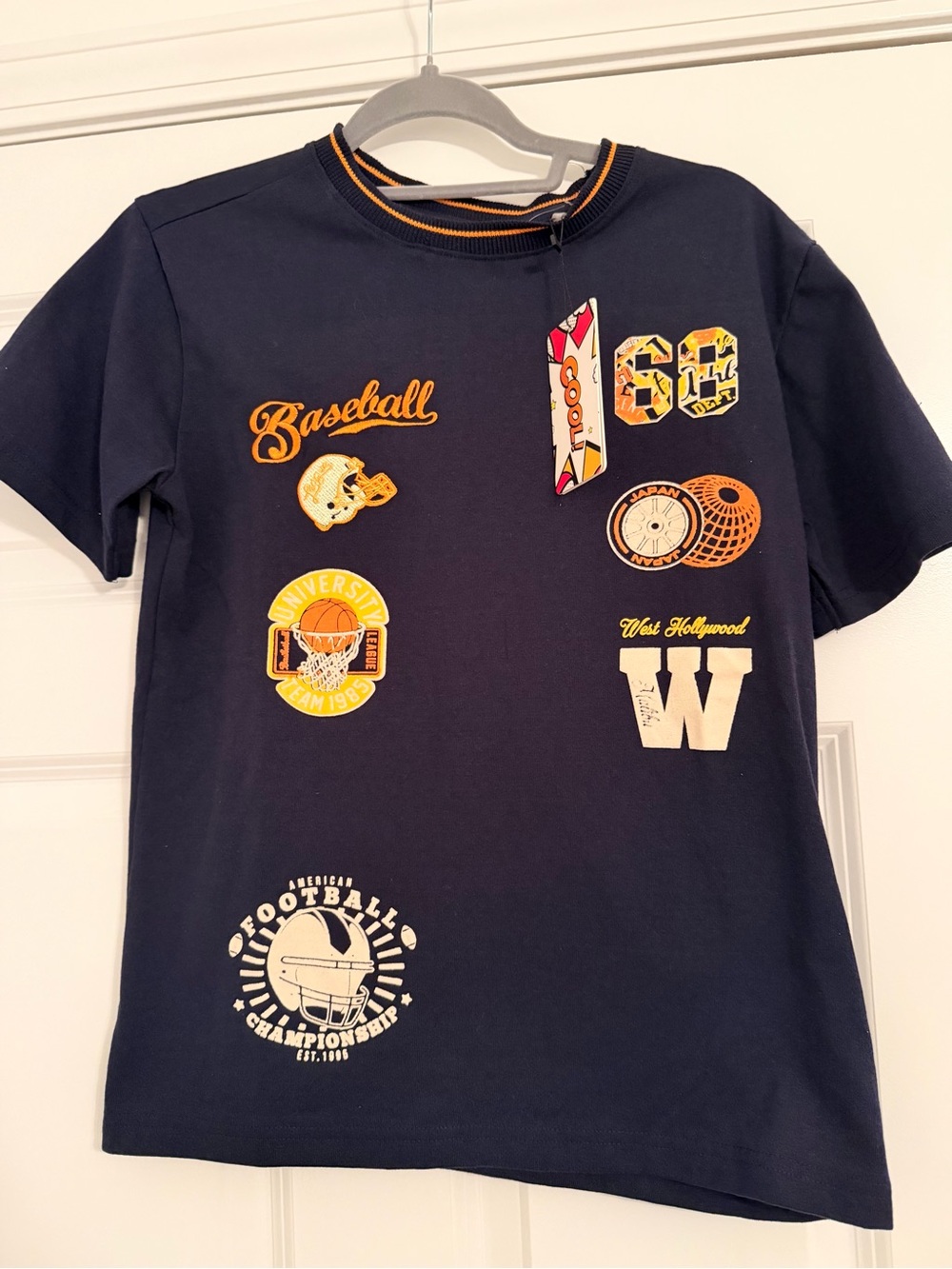 Kids Navy Graphic Sports Tee with Patch Details - Unbranded